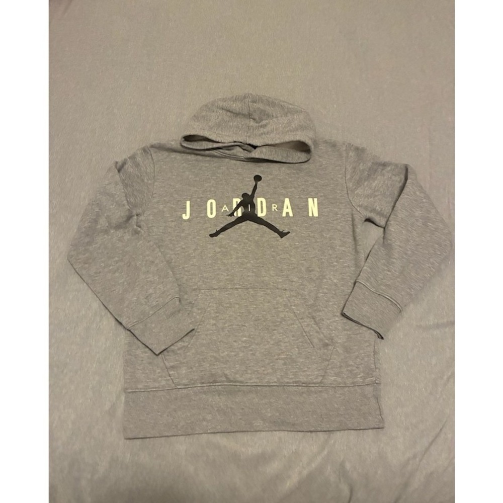 Jordan Kids Jumpman Logo Pullover Hoodie Heather Gray Fleece Sweatshirt M 10-12